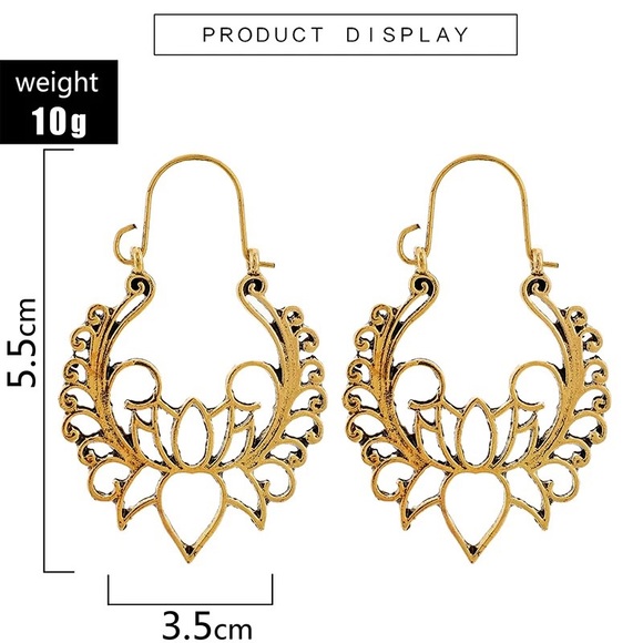 Mandala Lotus Antique Gold Boho Earrings - Picture 7 of 7